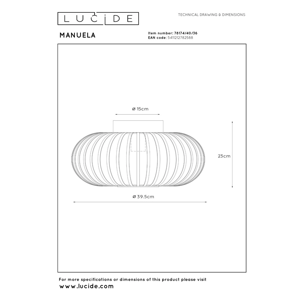 Deckenlampe Manuela Ø 39,5 cm grau Lucide 5411212782588
