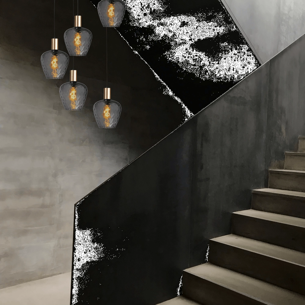 5-flammige Loft-Hängelampe - Gold - Porto mit Diamond-Rauchgläsern Masterlight 8718121271057