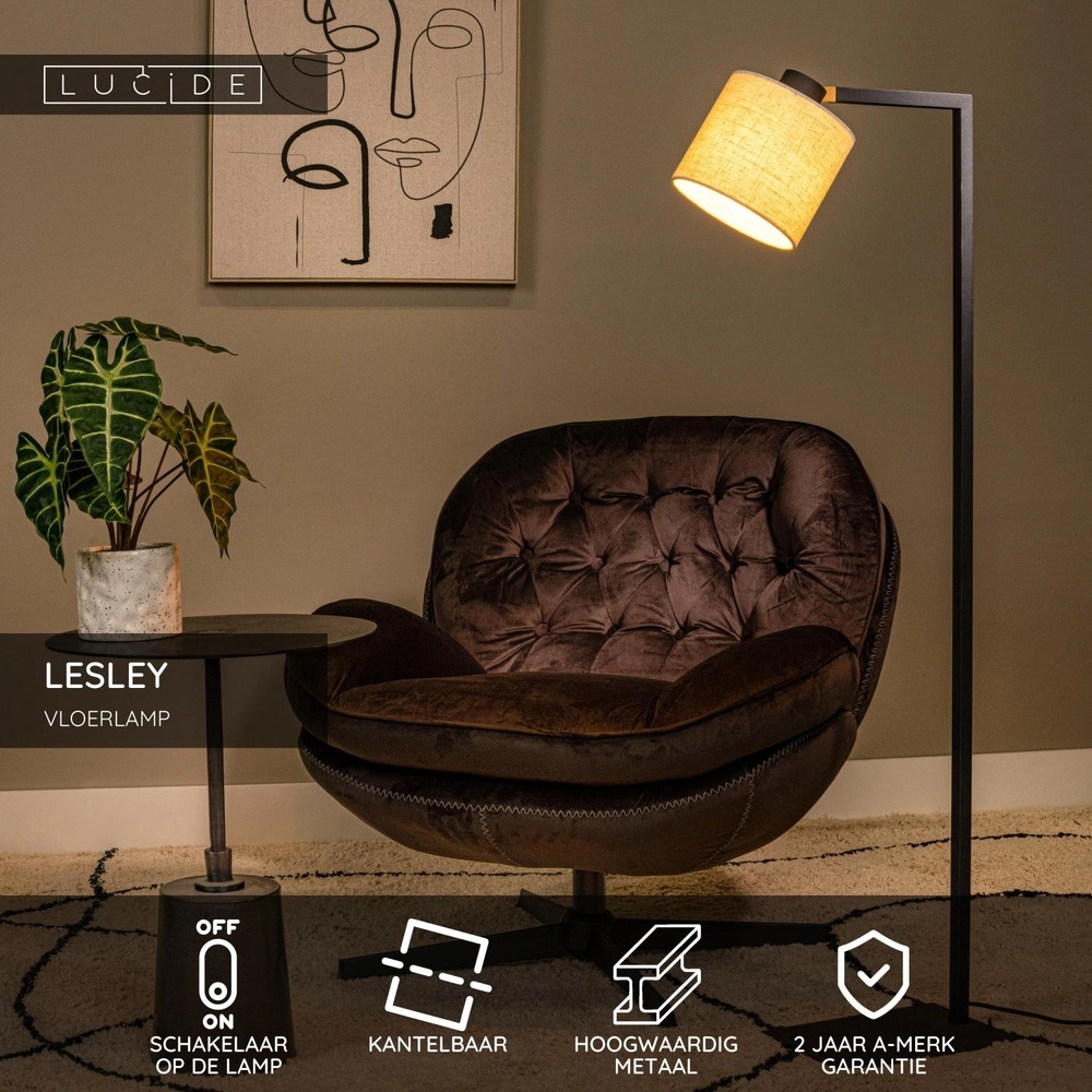 Stehlampe Lesley Schwarz Lucide 5411212032188