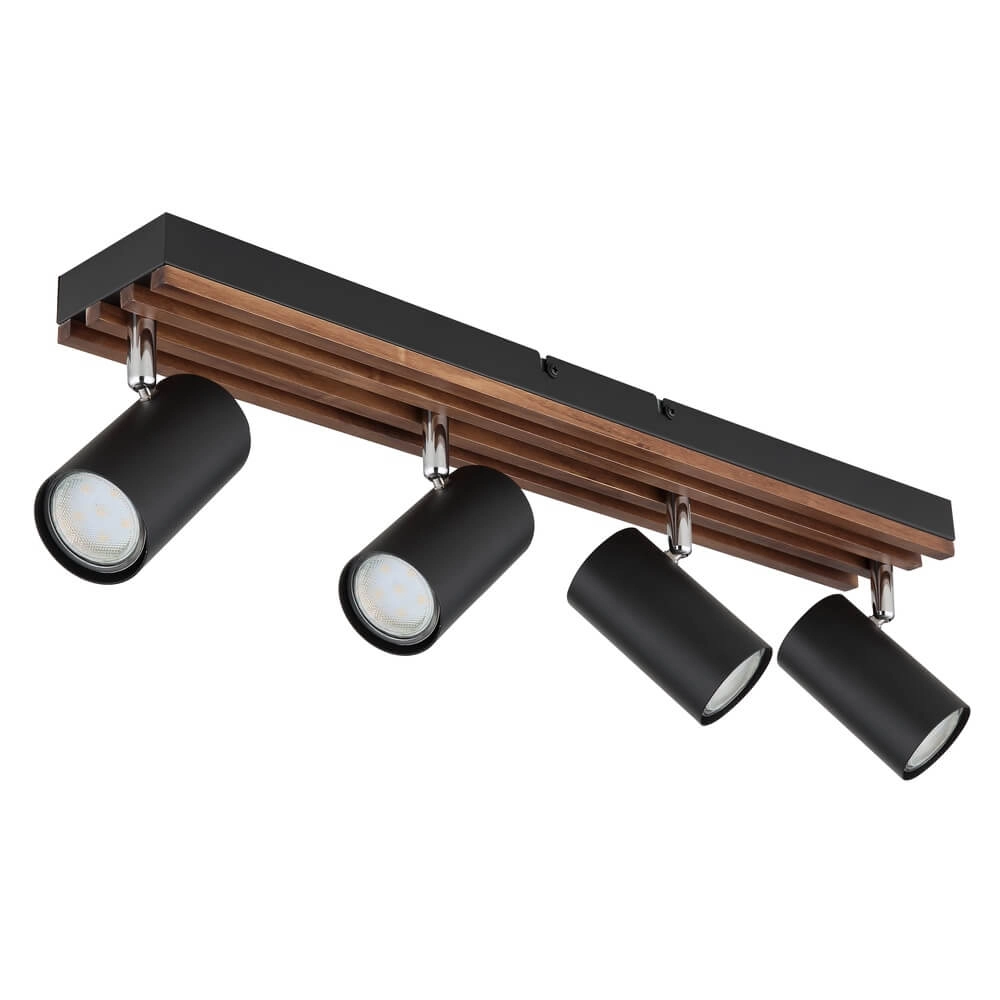 Deckenlampe Kayden 4-flammig schwarz mit Holz Globo 9007371533442