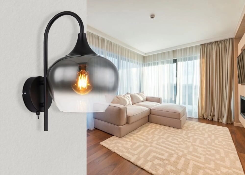 Schwarze Wandlampe Maxy mit Rauchglas Globo 9007371451418