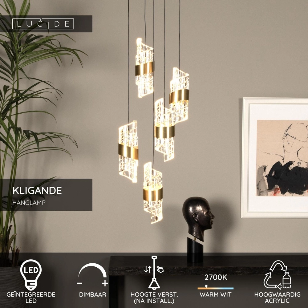 Design-Pendellampe Kligande 5-Licht goldene Patrone Lucide 5411212134622