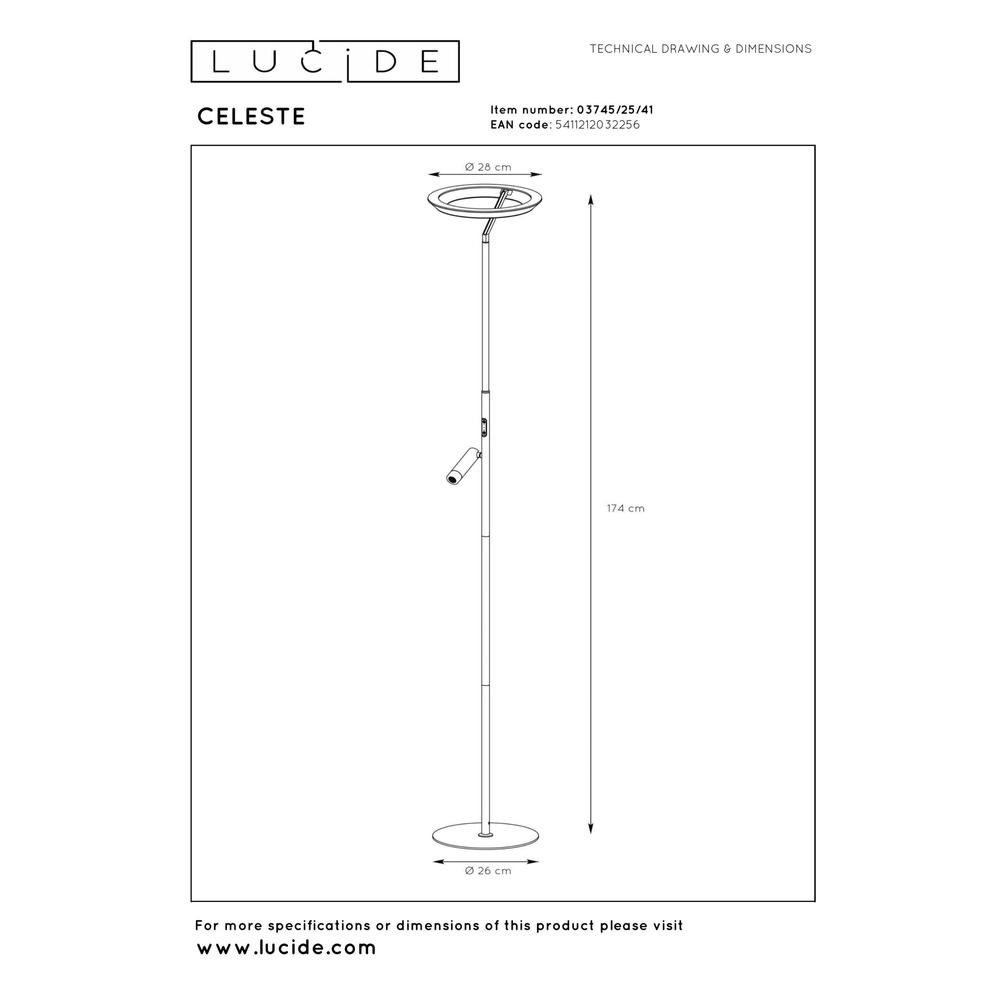 Design-Stehlampe Celeste sandbraun Ø 28 cm mit Leselampe Lucide 5411212032256