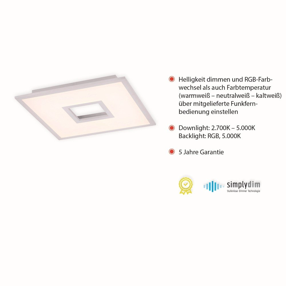 Quadratische Deckenlampe Recess Just Light 4043689967550