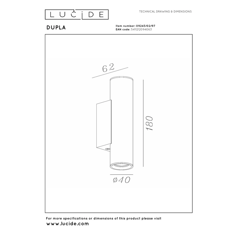 Hoch- und Abwärtslicht Dupla Kaffeebrauner Mini GU10 Lucide 5411212094063