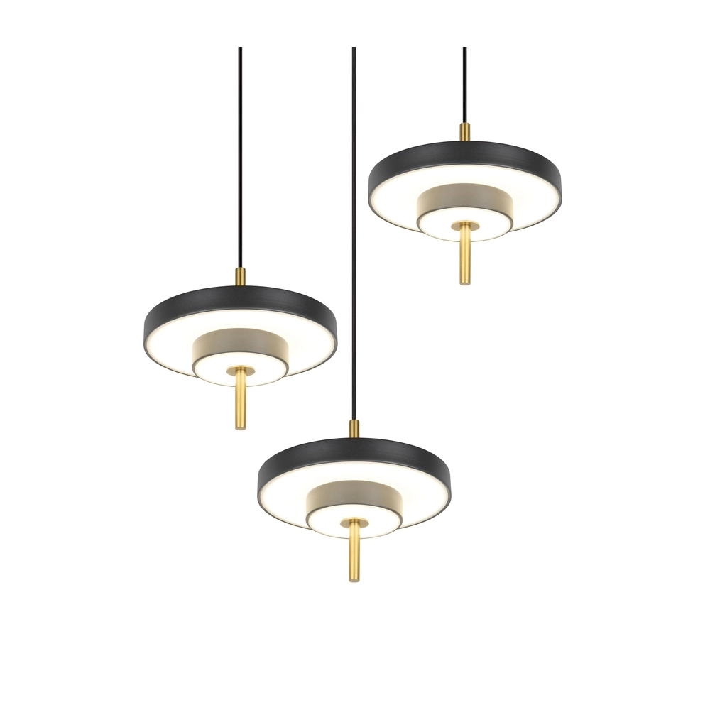 3-flammige Pendelleuchte Keaton Rundes Schwarz mit Gold Trio 4017807655247
