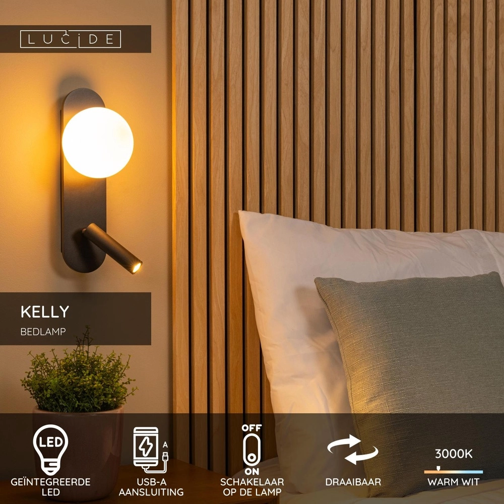 Nachttischlampe Kelly Schwarz Lucide 5411212771407