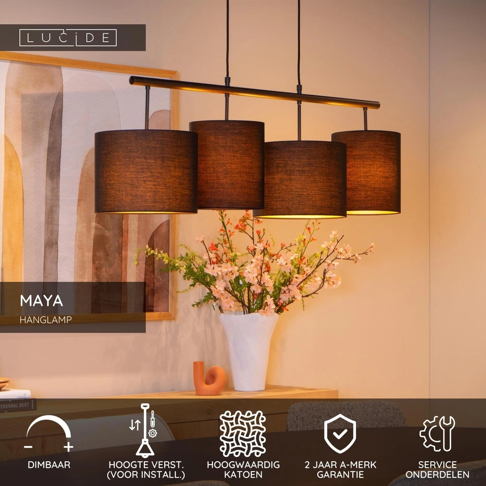 4-Licht Pendellampe Maya Schwarz Lucide 5411212452566