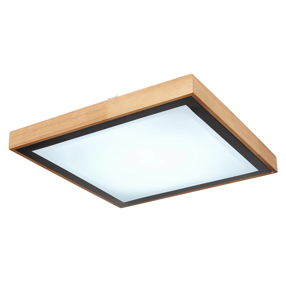 Deckenlampe Bruno 39 cm quadratisch schwarz mit Holz Globo 9007371433469