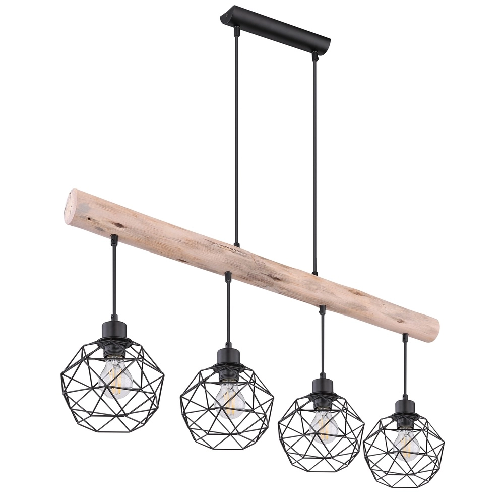 4-Licht Esstischlampe Theodor Schwarz mit Holz Globo 9007371400676