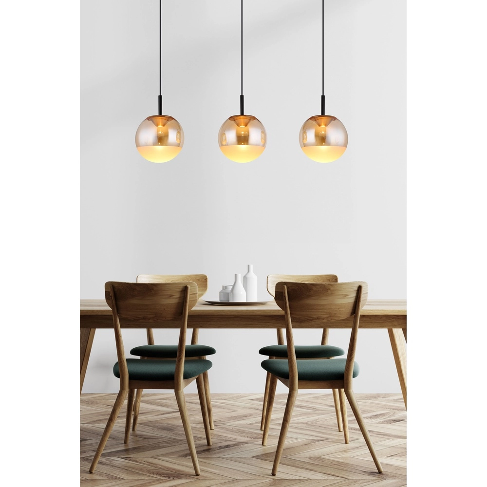 Design-Pendellampe Severin 3-Licht Schwarz mit bernsteinfarbenem Glas Globo 9007371549931