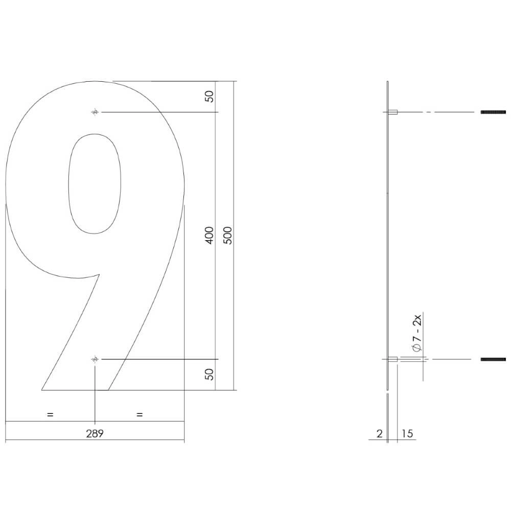Hausnummer 9 XXL Numbra 50cm Edelstahl Intersteel 8714186503263
