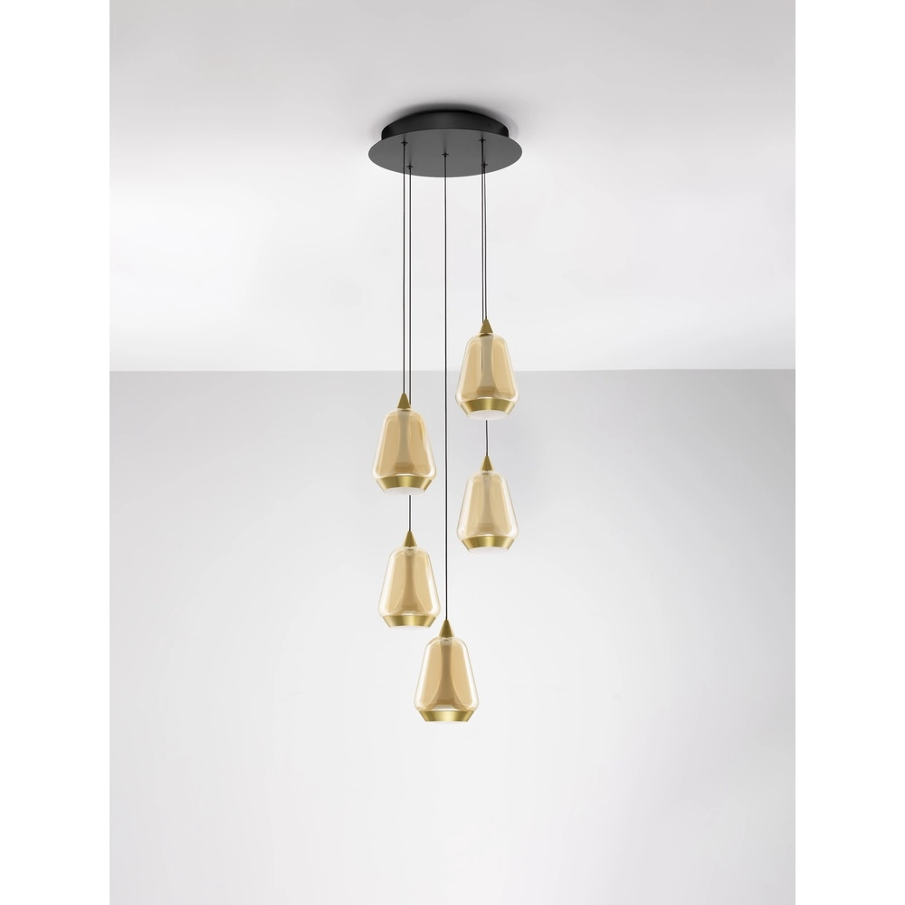 Design-Pendelleuchte Alish 5-flammiges Braunglas Lyora 5212017477736