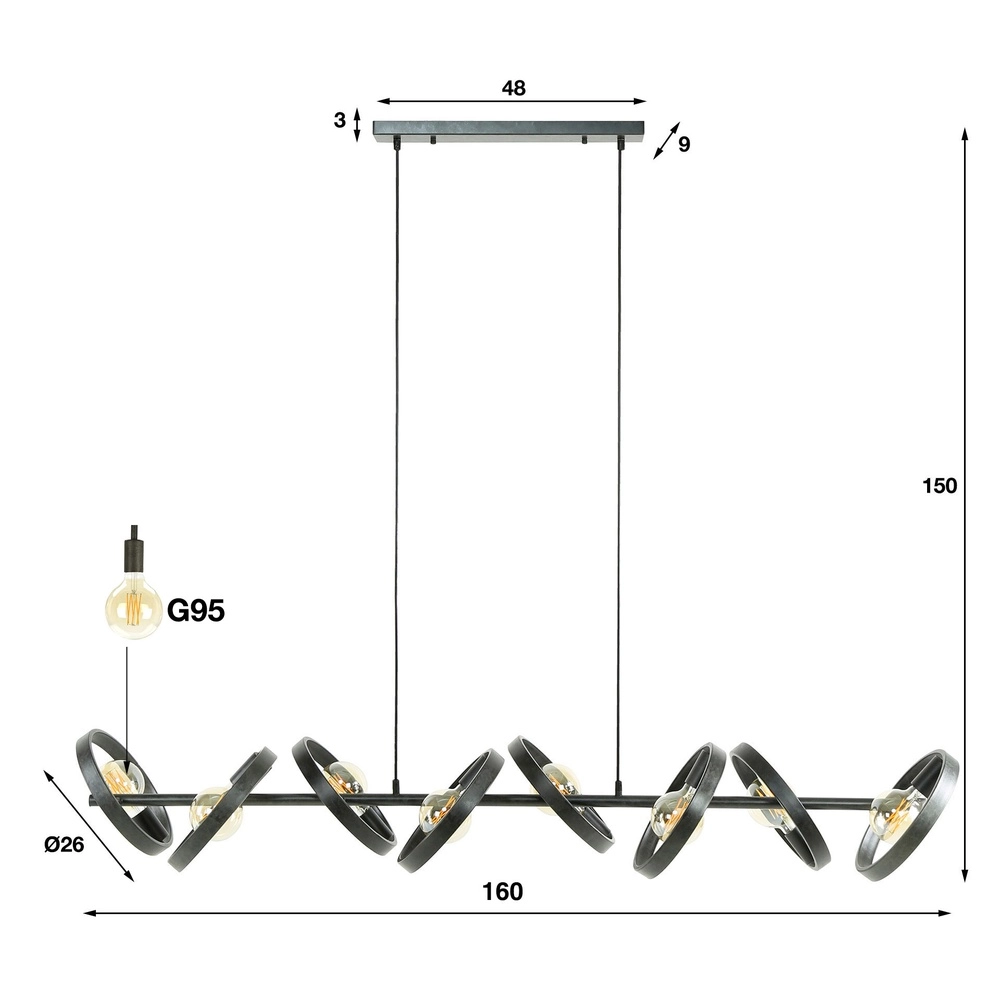 8-Ringe-Pendellicht-Esstisch Hover Holzkohle – Ø 26 cm Lyora 8716803513389