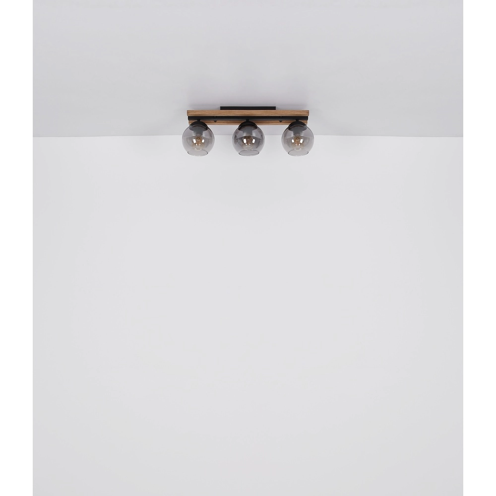 3-Licht Deckenlampe Conni Schwarz mit Holz Globo 9007371448739