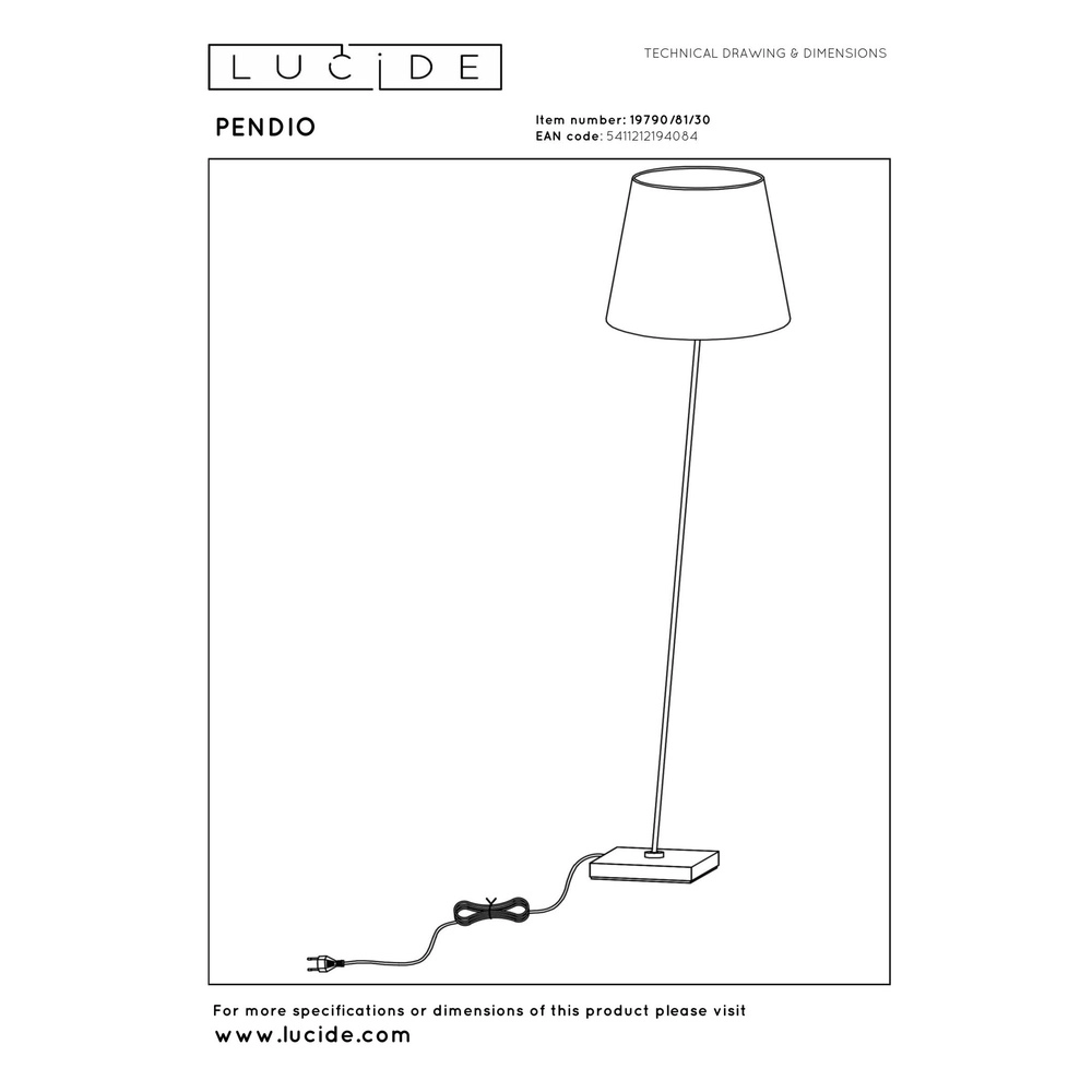 Stehlampe Pendio Schwarz mit weißer Motorhaube Lucide 5411212194084