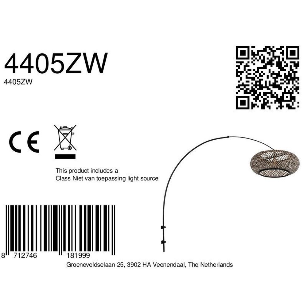 Wandleuchte Bogen Sparkled Light Kapuze in Schwarz und Rattan Steinhauer 8712746181999