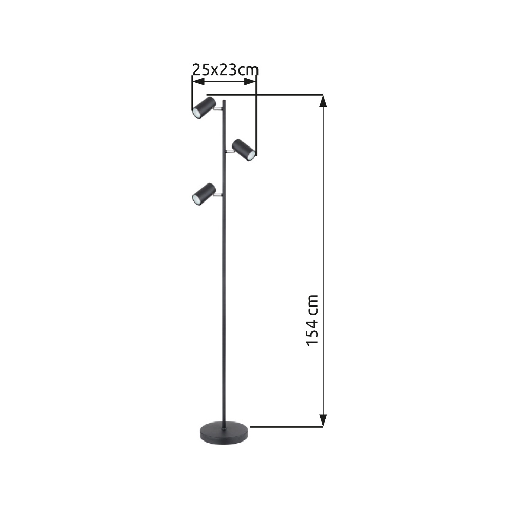 Stehlampe 3-Leuchten Robby Schwarz Globo 9007371419845