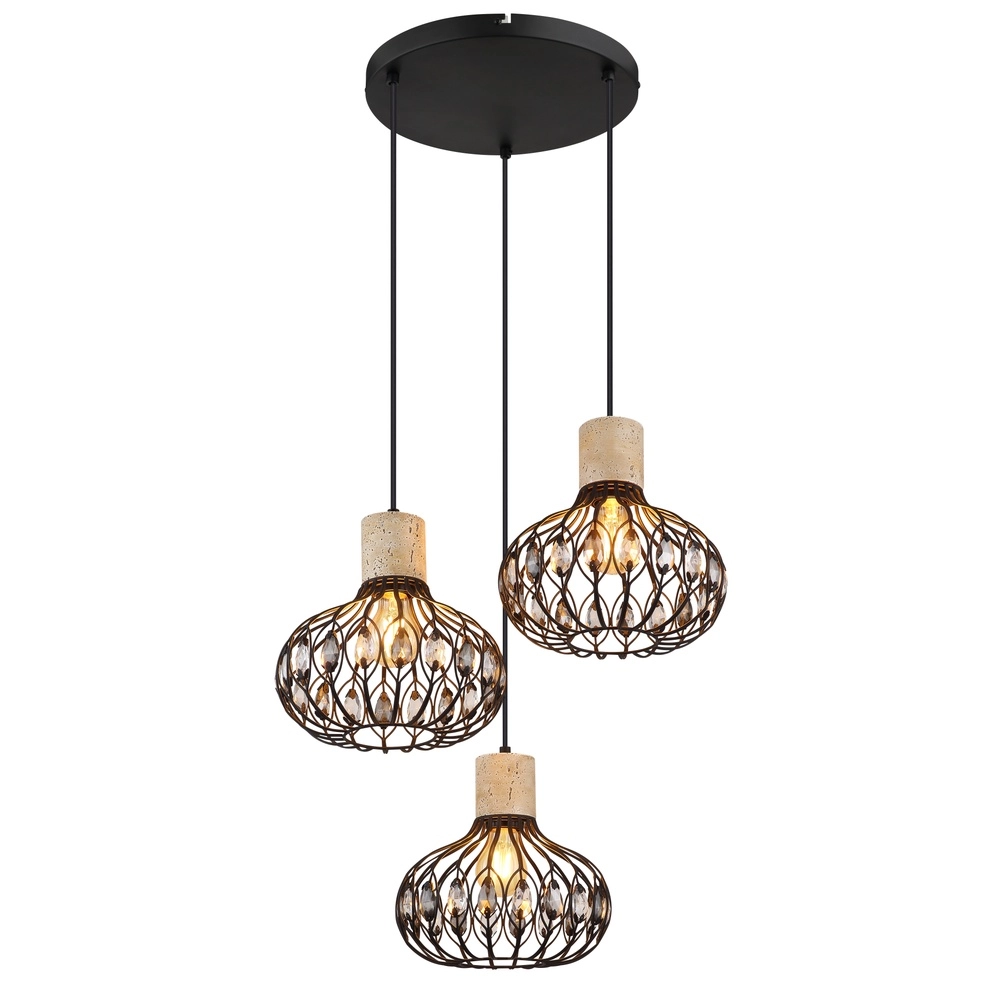 3-Licht Pendellampe Dorthy Country Black