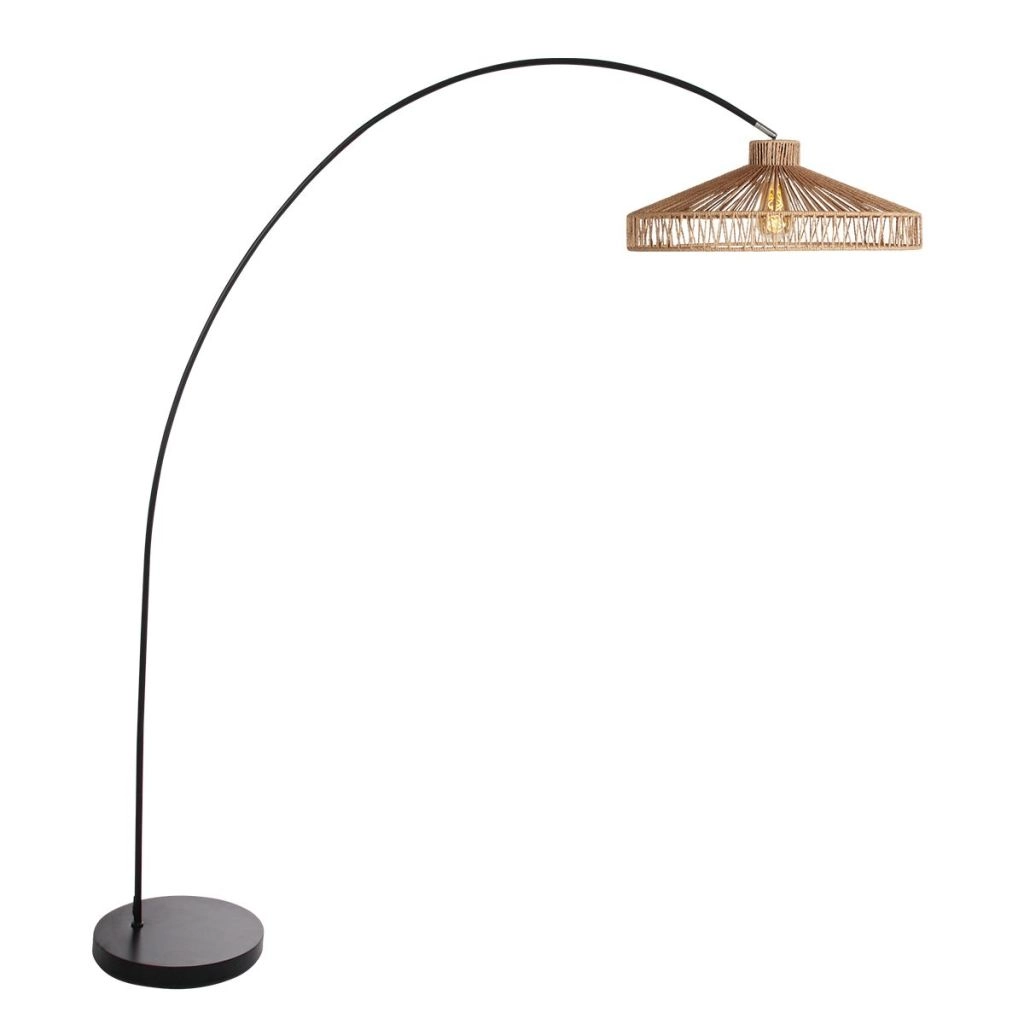Schwarze Bogenlampe Solva mit Bambusschatten Ø50 cm