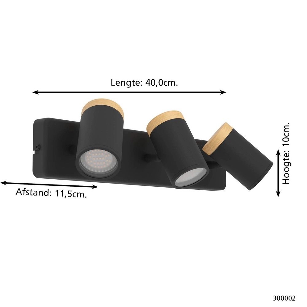 Deckenlampe Consuma 3-flammig schwarz mit Holz Eglo 9008606323661