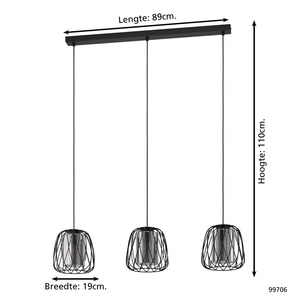 Draht-Pendellampe Floresta 3L – mit Rauchglas Eglo 9002759997069