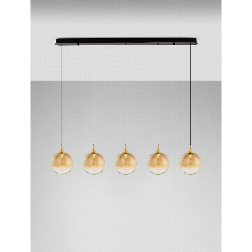 Pendelleuchte Orenda gerades 5-flammiges Braunglas Lyora 5212017477675