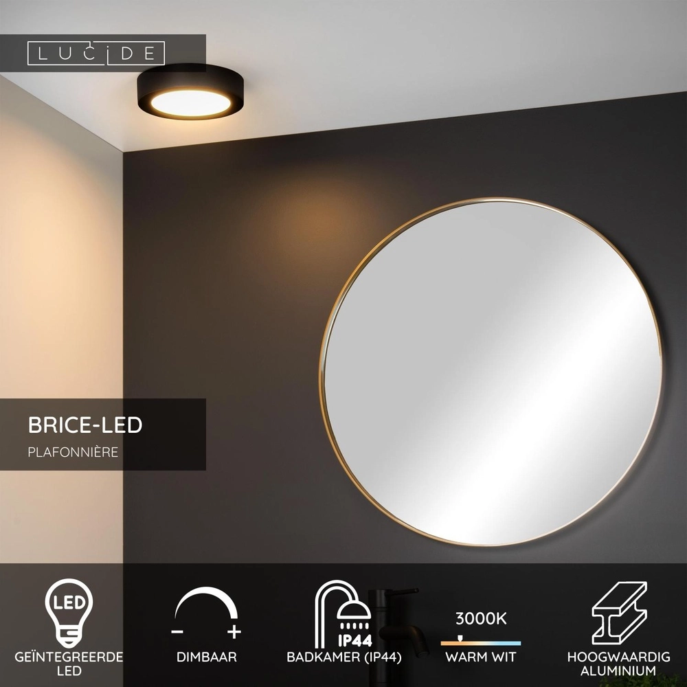 Deckenlicht Brice-Led Ø 18cm - IP44 schwarz Lucide 5411212281210