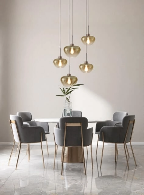 5-flammige Pendelleuchte Genua braun mit 3x Goldglas Ø 24cm und 2x Ø 29cm Masterlight 8718121357096