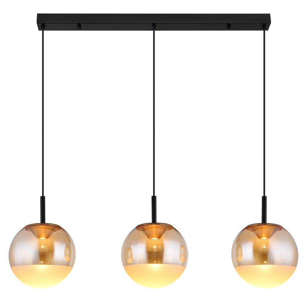 Design-Pendellampe Severin 3-Licht Schwarz mit bernsteinfarbenem Glas Globo 9007371549931