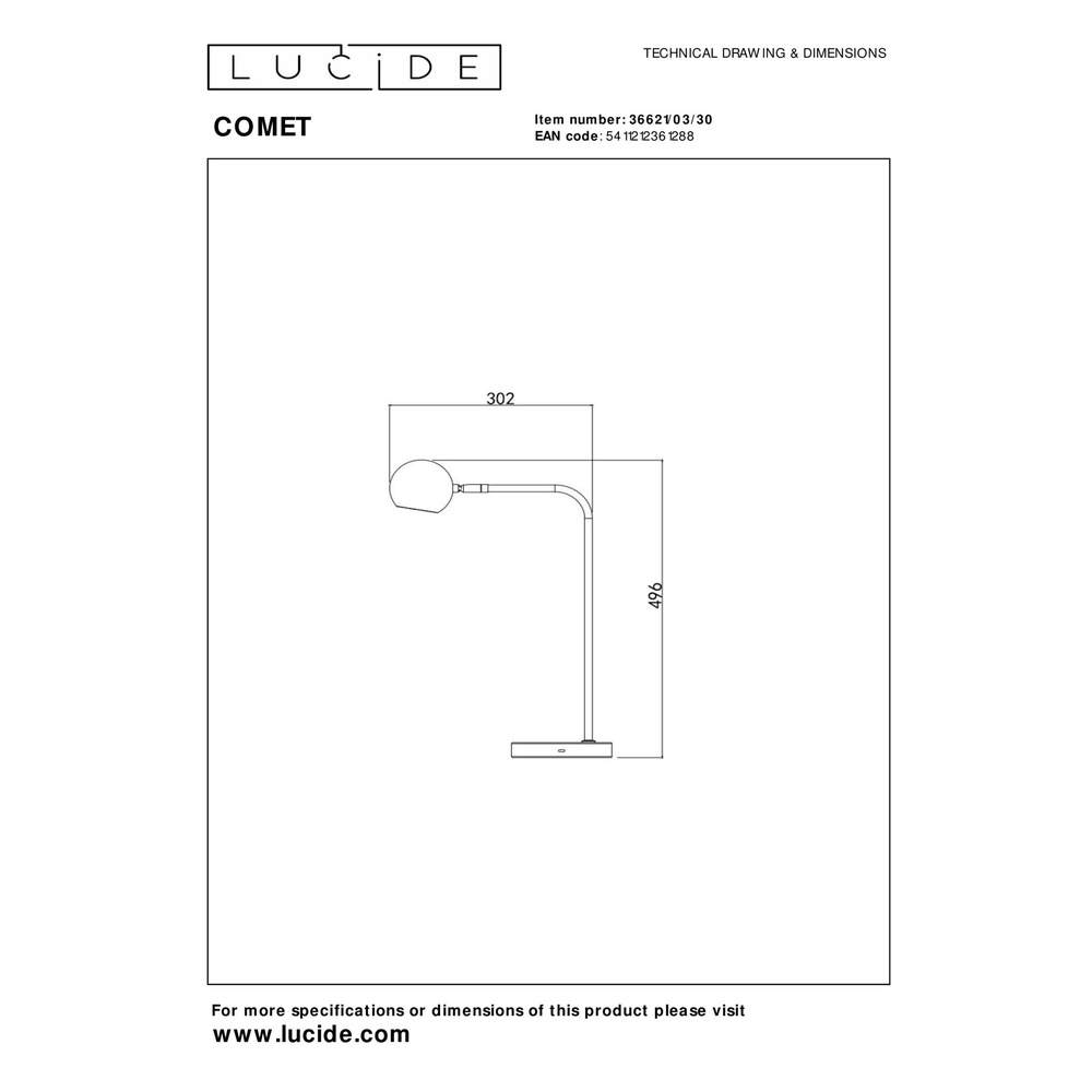 Wiederaufladbare Schreibtischlampe Comet Schwarz Lucide 5411212361288