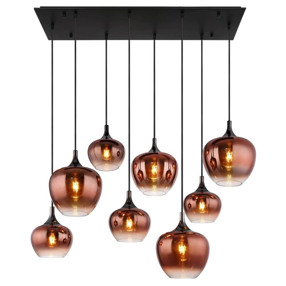 Schwarze Pendelleuchte Maxy mit rotem Glas 8-flammig Globo 9007371453986