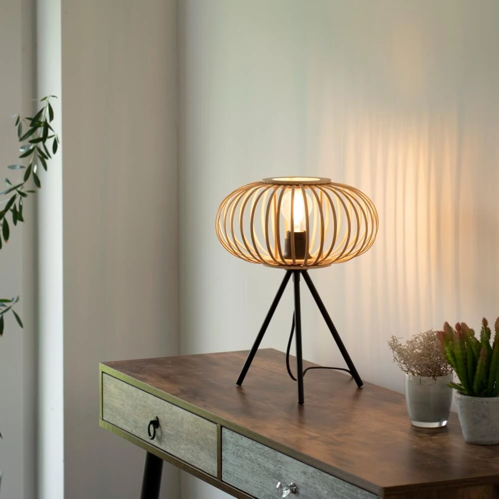 Stativ-Tischlampe Racoon Holz Just Light 4043689987596