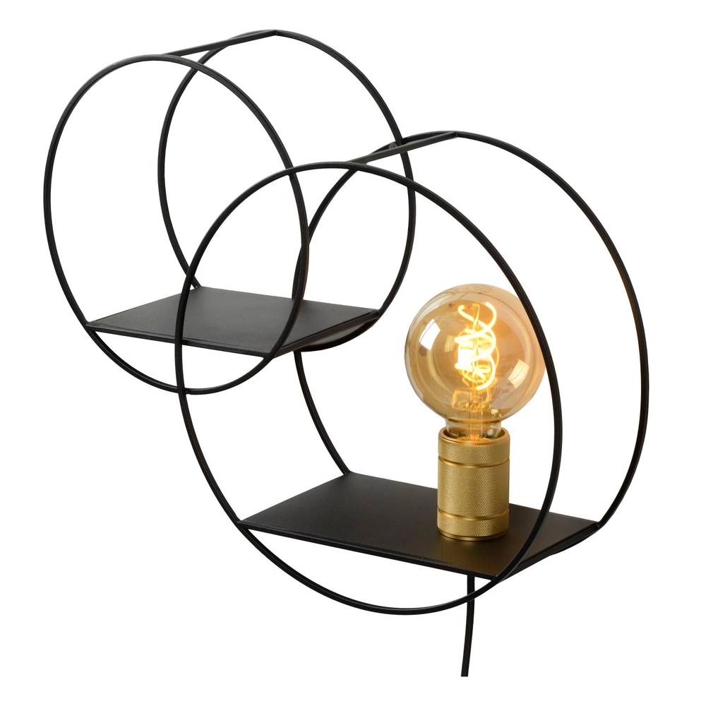 Einzigartige Wandlampe Circle Schwarz mit Regalen Lucide 5411212211408