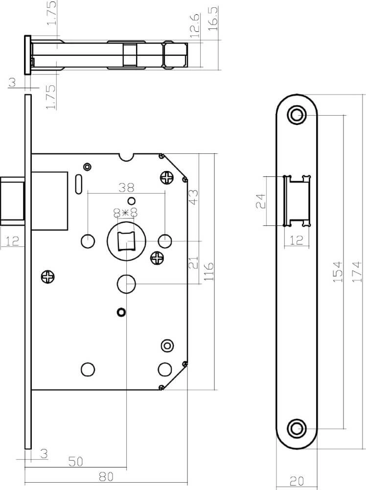 Schloss für den Falldurchgangsverschluss Domus Edelstahl 55mm Intersteel 8714186427323