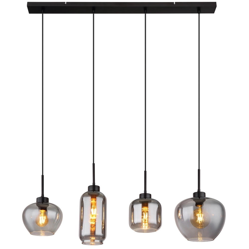 4-Licht Pendellampe Matt Schwarz mit Rauchglas Globo 9007371451258