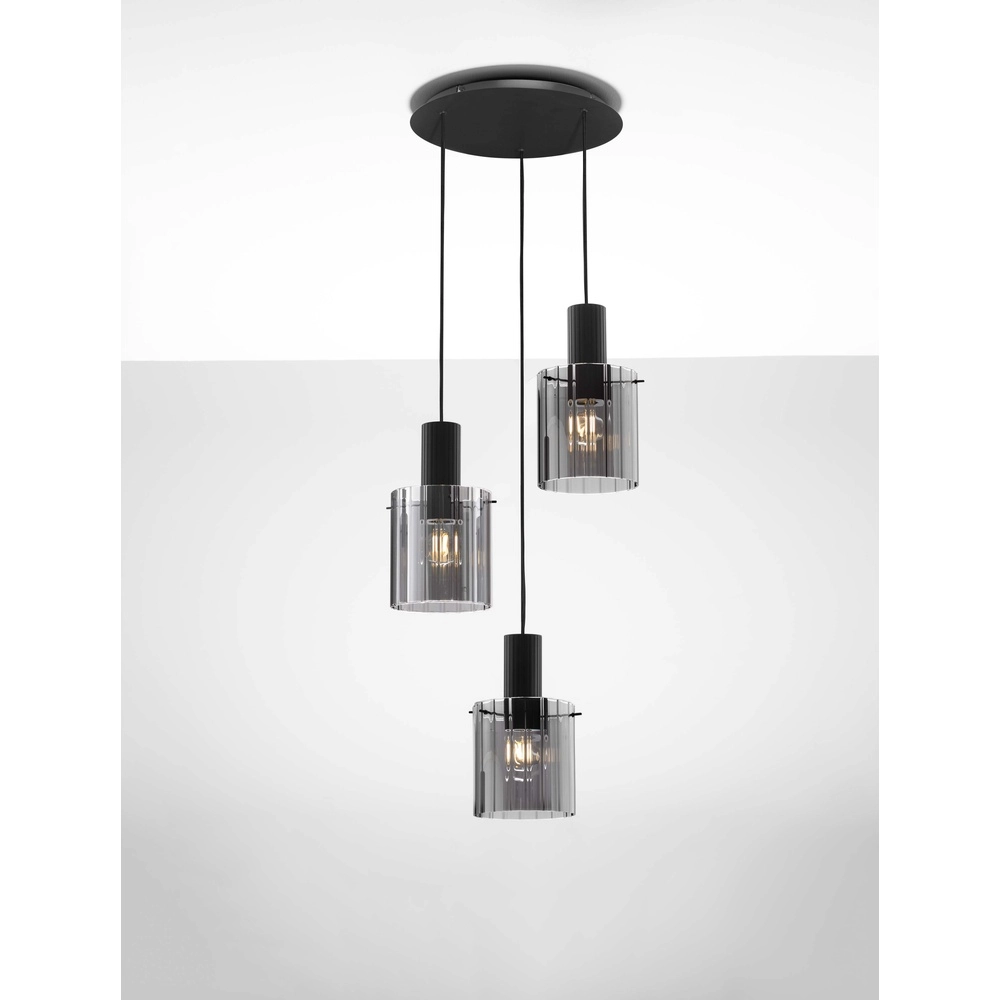 Design-Pendelleuchte Mirbi 3-flammig schwarz rund