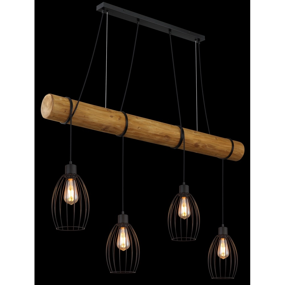 Land-Pendellampe Berti 4-Licht Holz mit Schwarz Globo 9007371583591