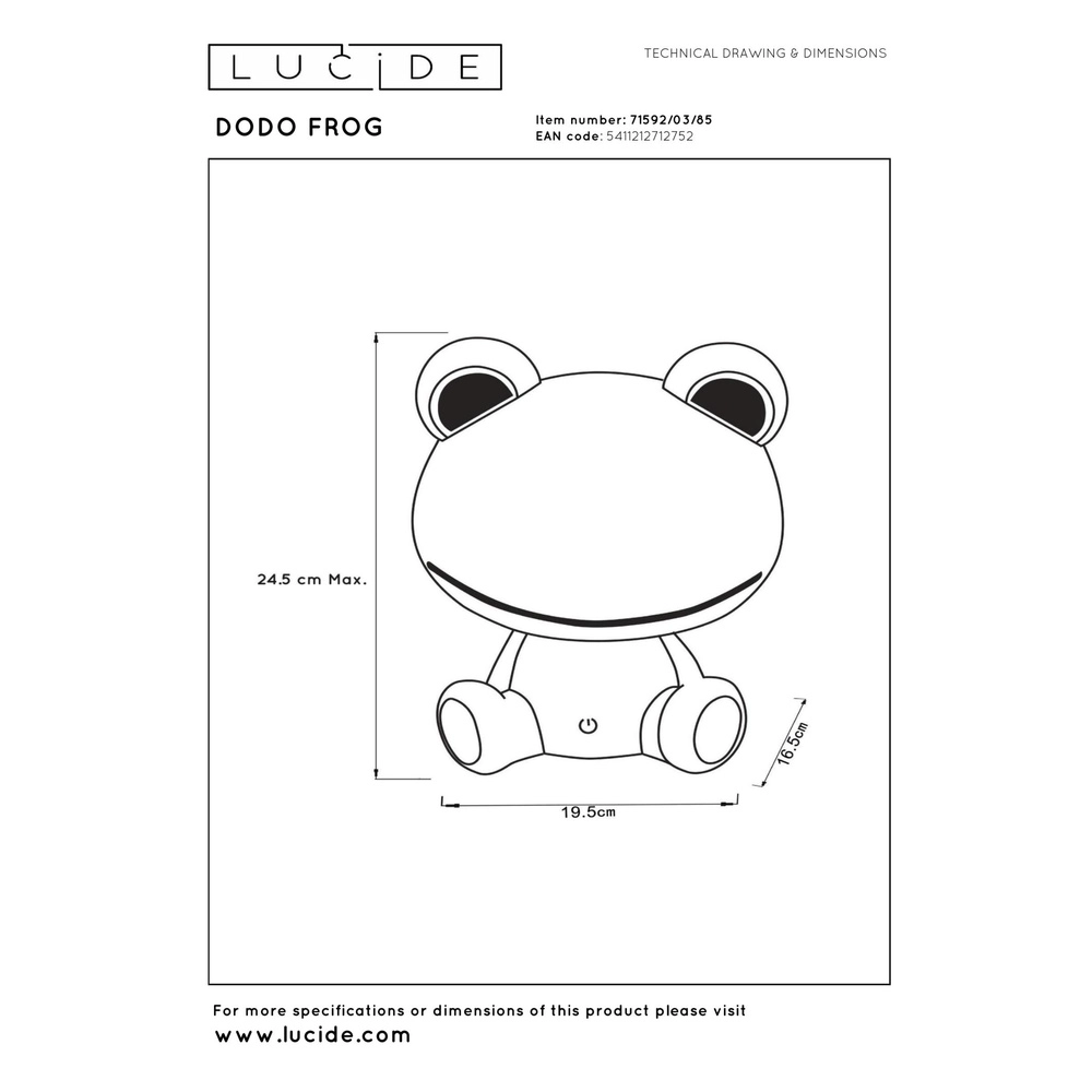 Nachtlicht Dodo Frog Kinderzimmergrün Lucide 5411212712752