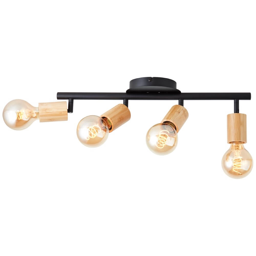 Deckenleuchte mit 4 Leuchten Tiffany schwarz mit Holz Brilliant 4004353406492