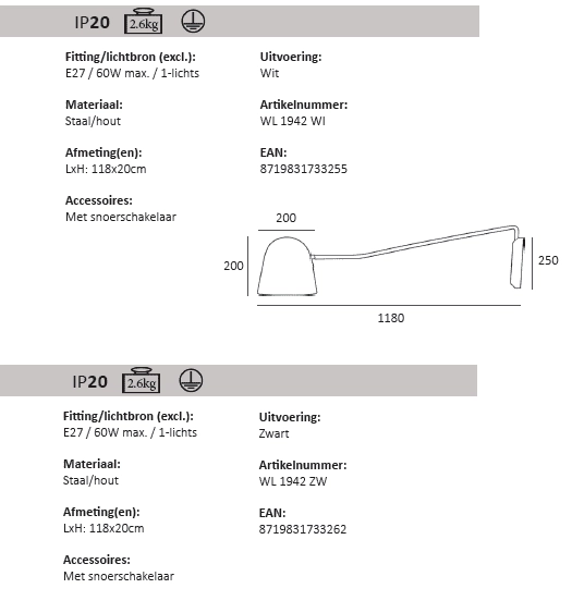 Leselampe Sensa weiß mit Holz Artdelight 8719831733255