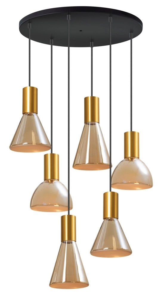 6-Licht-Vide-Lampe Lisa Gold mit bernsteinfarbenem Glas