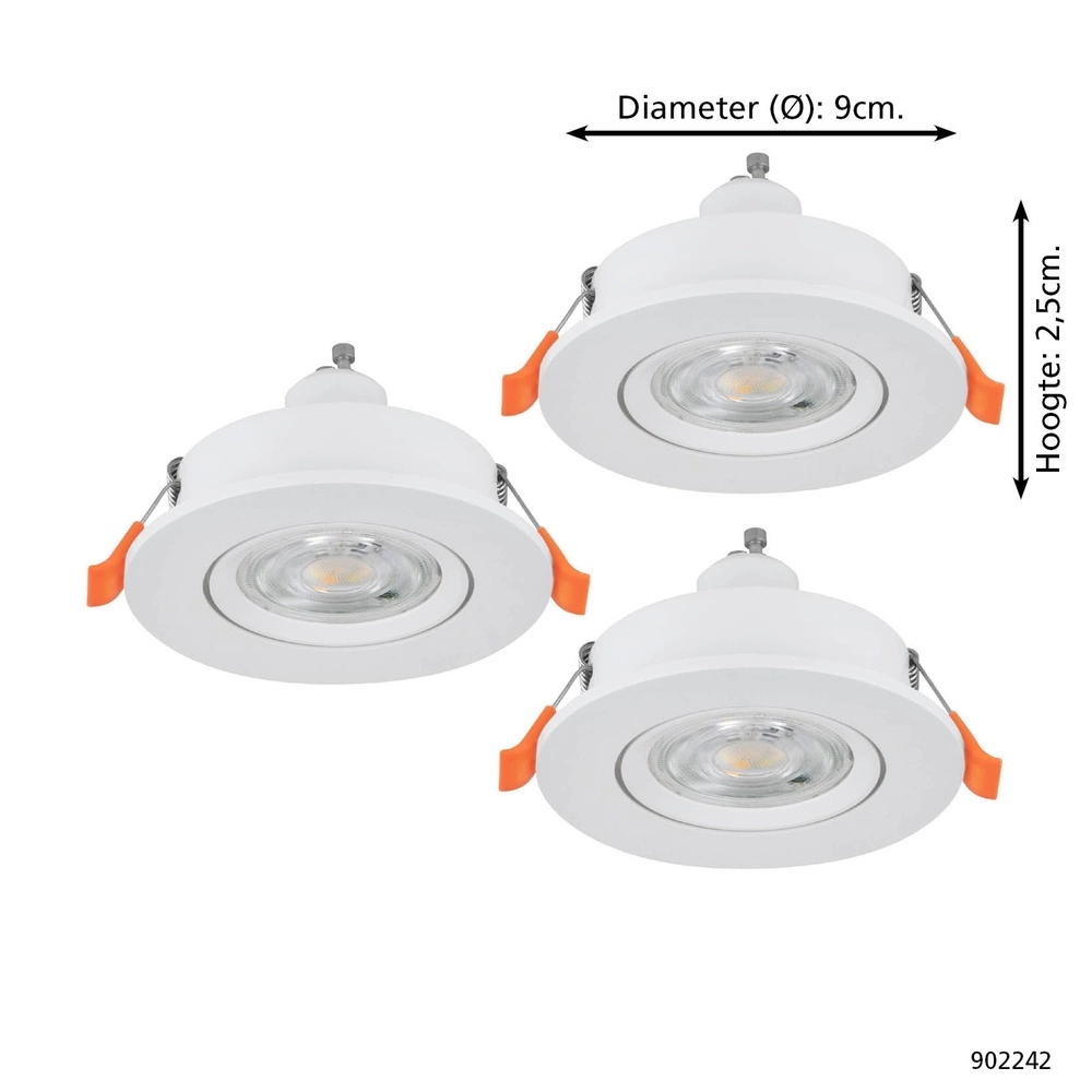 Set mit 3 Einbaustrahlern Barranco weiß Ø 9cm - 4,5W - 3000K Eglo 9008606359240
