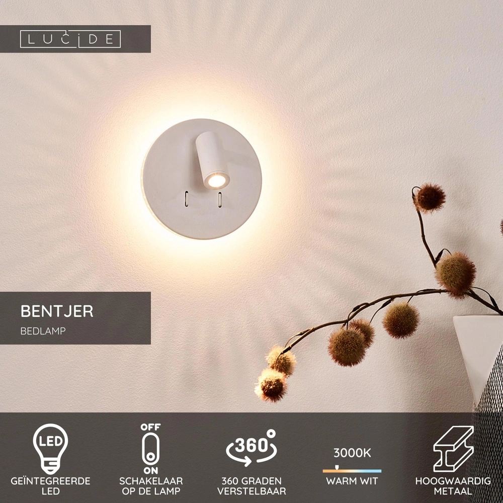 Nachttischlampe Bentjer Weiß Lucide 5411212791658