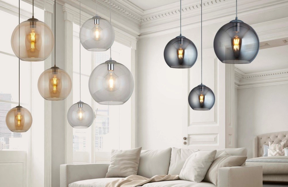 Glaspendelleuchte Balls Ø 25 cm grau mit klarem glas Searchlight 5053423096155