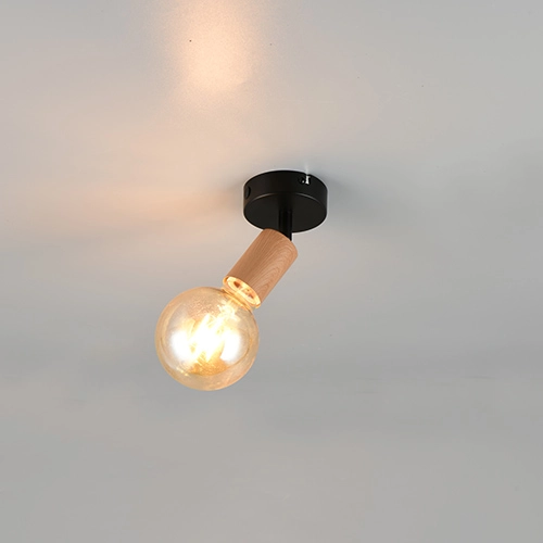 Deckenlampe Lamego Schwarz mit Holz
