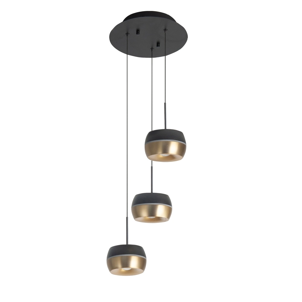 3-flammige Pendelleuchte Nova Design schwarz mit gold Highlight 8718379048203