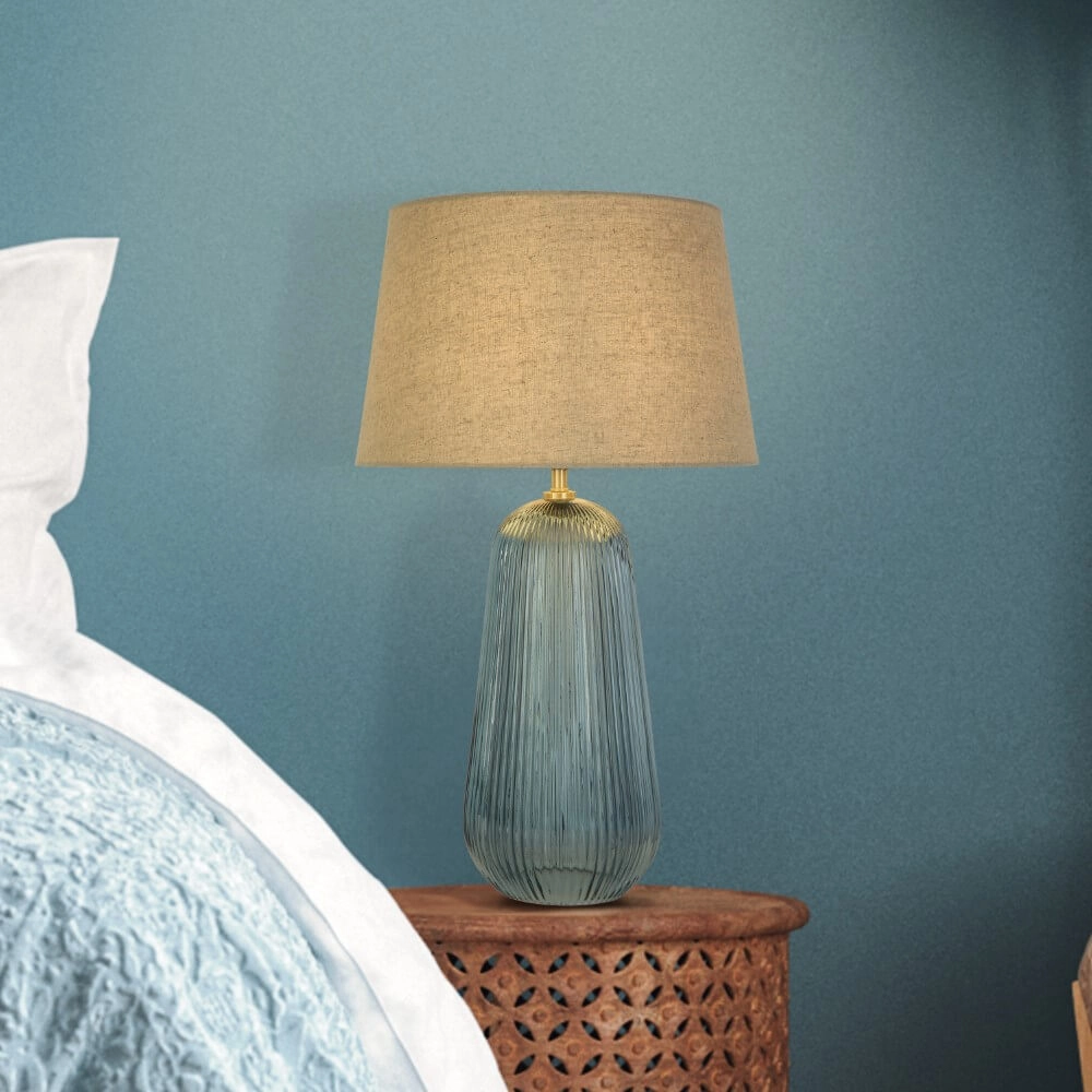 Tischlampe Cameo blaues Glas Searchlight 5053423273754