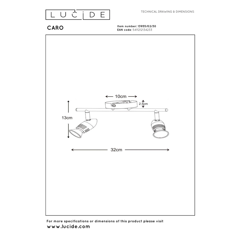 Deckenscheinwerfer Caro 2-Licht Schwarz Lucide 5411212134233