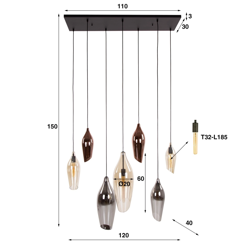 Glas-Pendellampe Cocoon 7x farbiges Glas Lyora 8716803511903